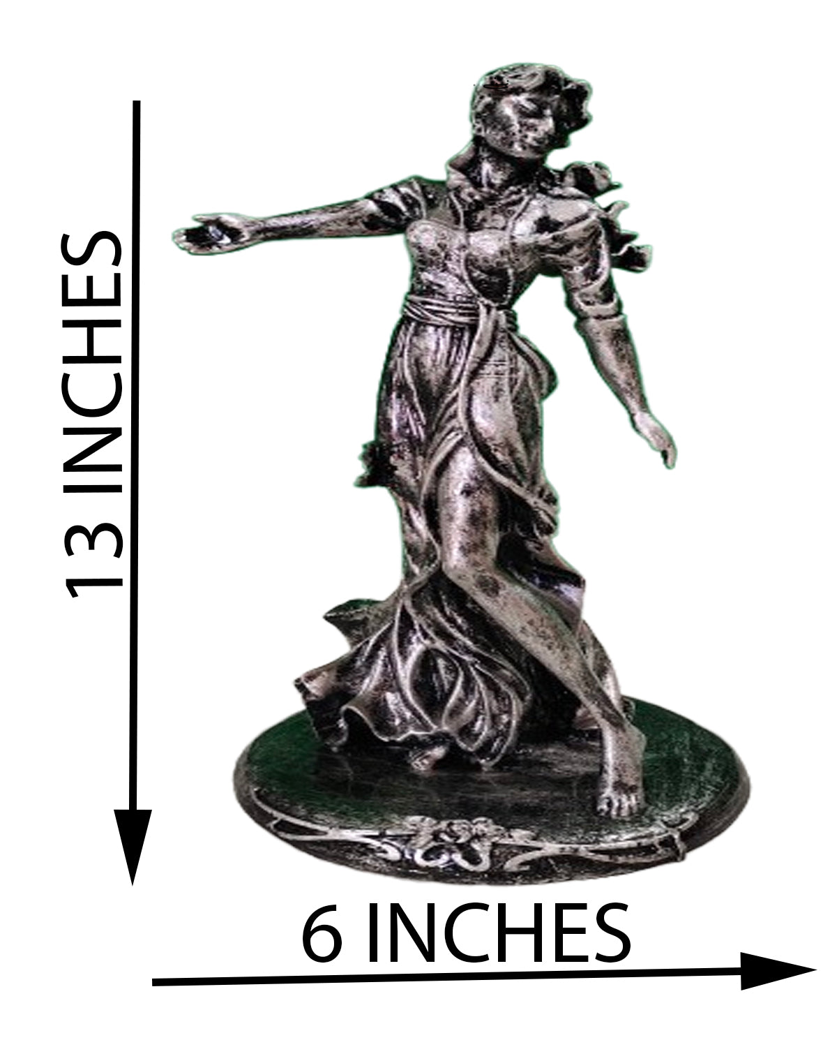 Elegant Lady Statue – Handmade Black&Silver Figure with Marble Look