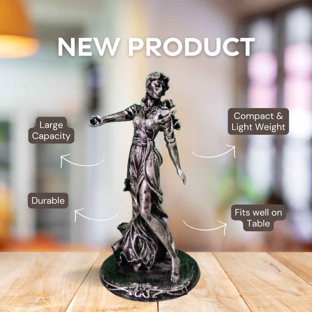 Elegant Lady Statue – Handmade Black&Silver Figure with Marble Look