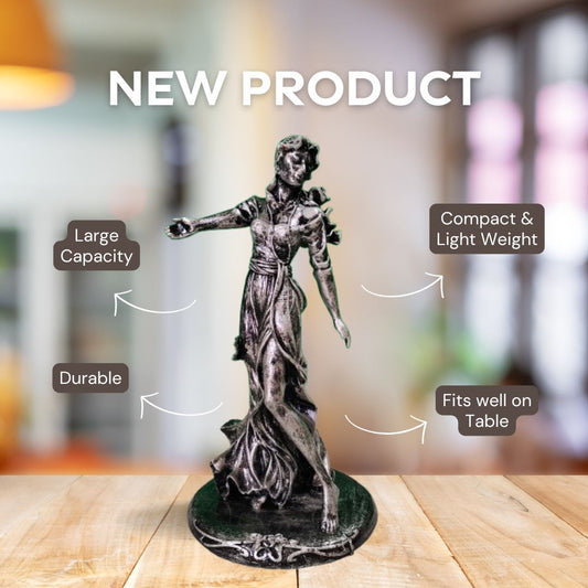 Elegant Lady Statue – Handmade Black&Silver Figure with Marble Look